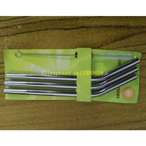 500sets/lot Free Shipping 3xStainless Steel Drinking Straw Bend Straws With 1 Cleaner Brush retial package