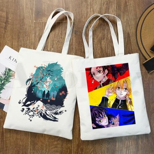 Demon Slayer Kimetsu No Yaiba Tanjirou Kamado Handbags Shoulder Bags Casual Shopping Girls Handbag Women Elegant Canvas Bag