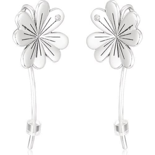 Spring Garden Lucky Four-Leaf Clovers Hanging Earrings Sterling Silver Jewelry Woman DIY Fashion Jewelry Party Earrings
