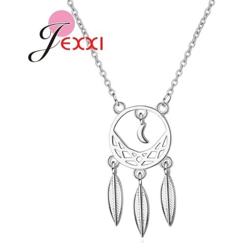 Top Quality Office Elegant Temperamental Moon Tassel Hollow Pendant Necklace Women 925 Genuine Silver Jewelry Accessories