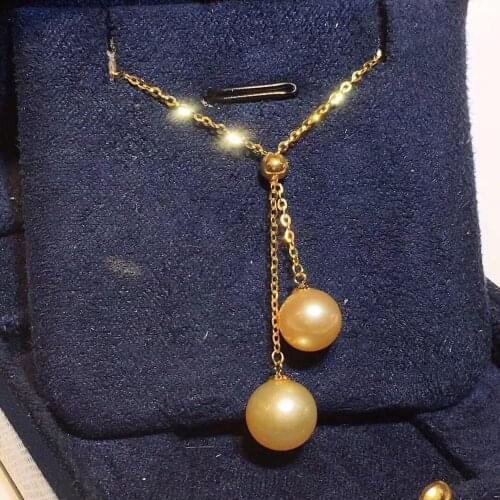 D319 Pearl Necklace Solid 18k Gold Nature 6-7mm Fresh Water Golden Pearls Pendants Necklaces for women Fine Pendant