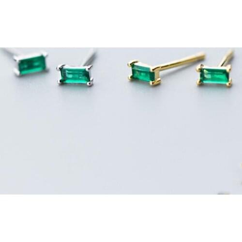Minimalist Stud Earrings For Women party Geometric Square Green Zircon Gold Color 925 Sterling Silver fashion Jewelry