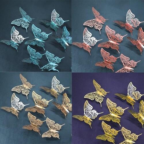 12pcs/set Swallowtail Butterfly Stickers Blue Creativity Wall Sticker Party Hollow Sticker Wedding Decor 3D Stickers Home Decors