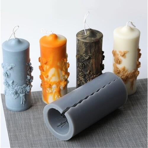 2021 Carved Cylindrical Candle Mold Scented 3D Candle Mold For Candle Making DIY Candle Hand-made Candles Aroma Wax Soap Molds