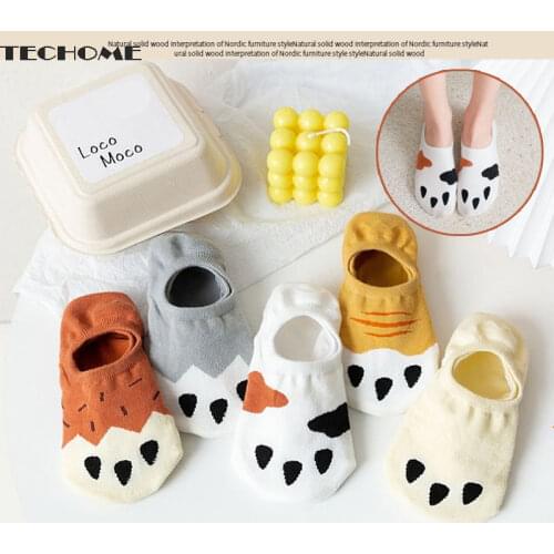 5Pairs Women Boat Socks Japanese Cat Paw Socks Summer Girls Socks Cartoon Cute Invisible Socks Low Cut Thin Socks