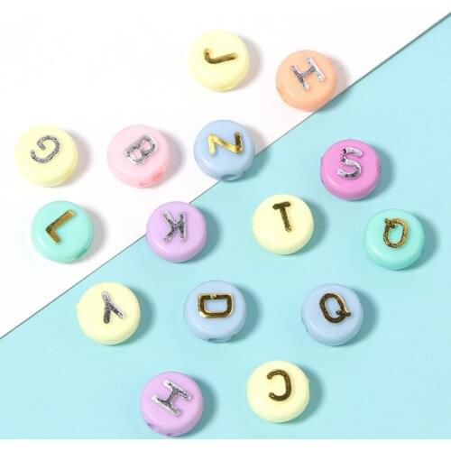 Linsoir Acrylic Gold Silver Letter Beads 100pcs/Lots Round Shape 10mm Charms for Bracelet Making Mix Color Gift for Women Child