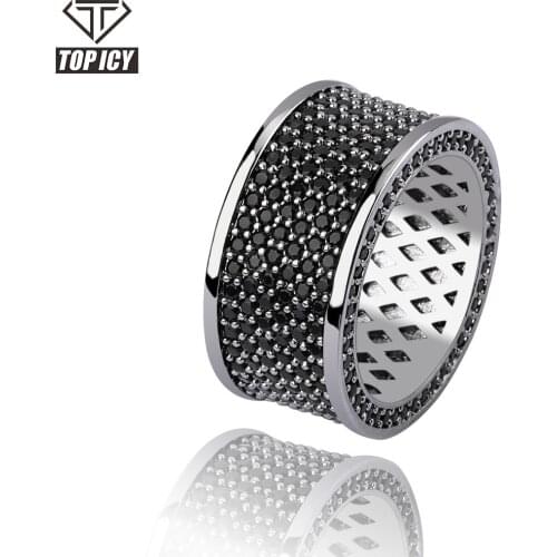 Black silvery Iced Out Bling Ring Micro Pave Cubic Zircon Round Rings Hip Hop Rock Jewelry For Gifts Men And Women
