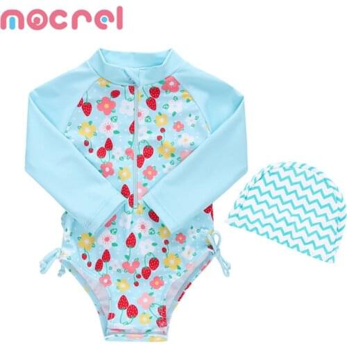 Children Swimwear Flowers Clothing Swimsuit Long Sleeve Is Prevented Bask In Female Baby Hats Swimsuit Kids Swimsuit One Piece