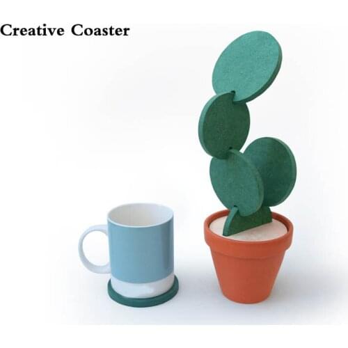 DIY Cactus Coaster Set of 6 Pieces with Flowerpot Holder for Drinks Novelty Gift Home Office Bar Decor and Improvement DEC350