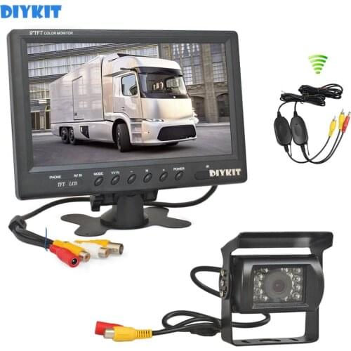DIYKIT Wireless 12V DC 9inch LCD Display Rear View Car Monitor Waterproof CCD Reverse Backup Car Truck Camera IR Night Vision
