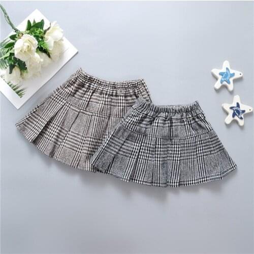 Baby Girls Skirts Kids High Waist Pleated Soft A-Line Plaid Outfits Student Uniform School Children Clothing for 1-6T