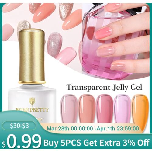 BORN PRETTY Gel Nail Polish Transparent Jelly Pink Gel Semi-transparent Soak Off UV Gel Varnish Nail Art Design Manicruing