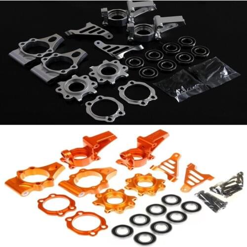 GTB CNC Alloy Front Rear Wheel Hub Carrier Kit for HPI KM Rovan Baja 5B 5T 5SC Buggy Truck (Orange/Silver)