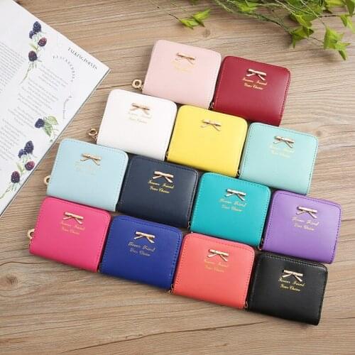 Wallet Female Short For Coins New Cute Candy Bow Women Small Leather Wallets Zipper Purses Girls Lady Purse