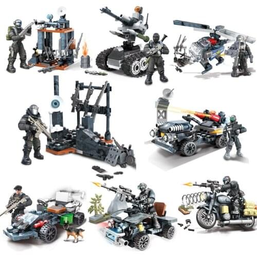 Mega Blocks Military SWAT Force Special Air Service Warfare Troop Police Soldier Armored Vehicle Action Figures Model Bloks Toys