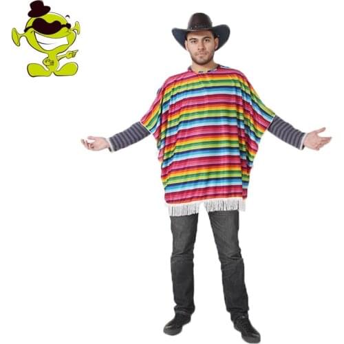 Men Mexican Cape Costume Party Costume Rainbow Color Striped Adult Cosplay Clothing for Party Men Cape Mexican Costumes