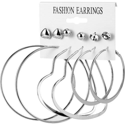 2021 Trendy New Hoop Earrings Gold Silver color Small Big Circle Earring Set for Women Simple Punk Ear Clip Fashion Jewelry