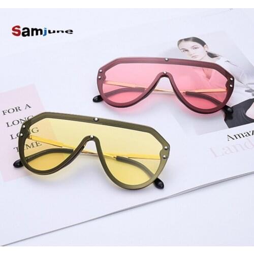 Samjune Oversize Mirror Sunglasses Female Siamese Rimless Square Sun Glasses For Women Men Fashion Trend Goggles