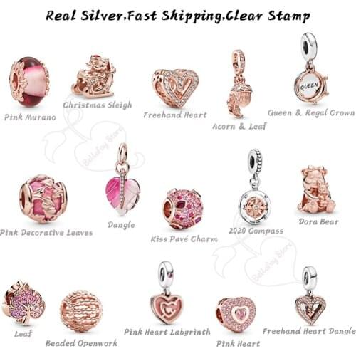 Real 925 Silver Beads Compass Dangles Bear Charms Fits Pdoras Bracelets Neckalces DIY Jewelry Making