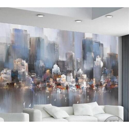 Custom wallpaper 3d mural ink abstract oil painting city building house mural background wall nostalgic hand-painted wallpaper