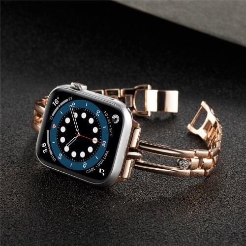 Womens Stainless Steel Strap For Apple Watch Band 6 40mm 44mm Metal Diamond Luxury Bracelet iwatch series 6 5 4 SE 3 38mm 42mm