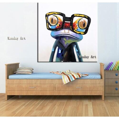 Hand Painted Cartoon Oil Painting On Canvas Frog oil painting Modern Abstract Animal Picture For Home Decoration