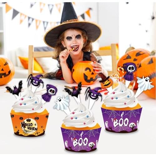 Happy Halloween Boo Ghost Witch Spider Party Cake Toppers Wrapper Happy Festival Party Decorations Cupcake Decorating Supplies