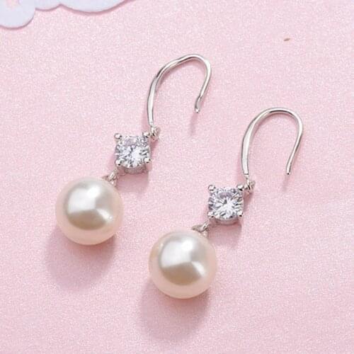 Freshwater Pearl Dangle Earrings White Teardrop Freshwater Pearl Earring Hook Rice Silver Color Natural