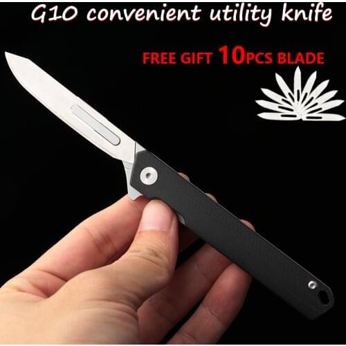 G10 folding knife multifunctional emergency medical EDC high hardness portable outdoor Folding Skinning Knife with 10 60A Blades