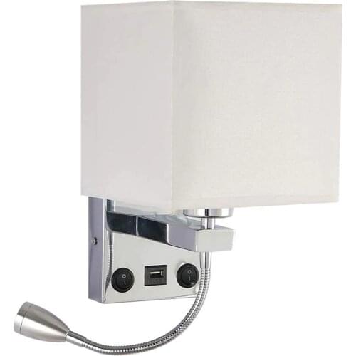 Modern LED Wall Lamp Bedside Bedroom Applique Sconce with Switch USB Interior Headboard Home Hotel Wall Lights(Without Bulbs)