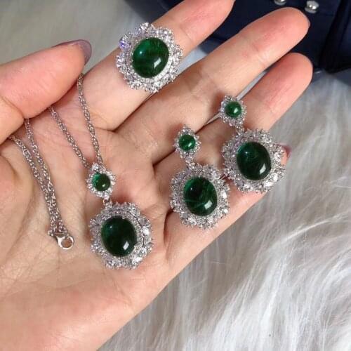 High Quality Luxury Women Fashion 925 Sterling Silver Jewelry Emerald 3A Cubic Zirconia Party Pendant Necklace