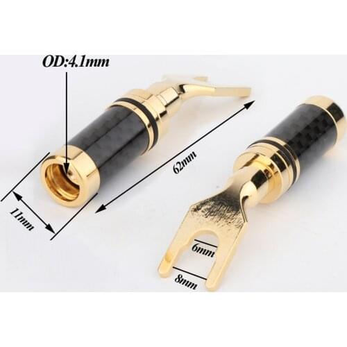 High Quality 4Pcs SY1532 Pure Copper With 24K Gold Plated Locking Screw Spade Plug Speaker Cable Wire Connector