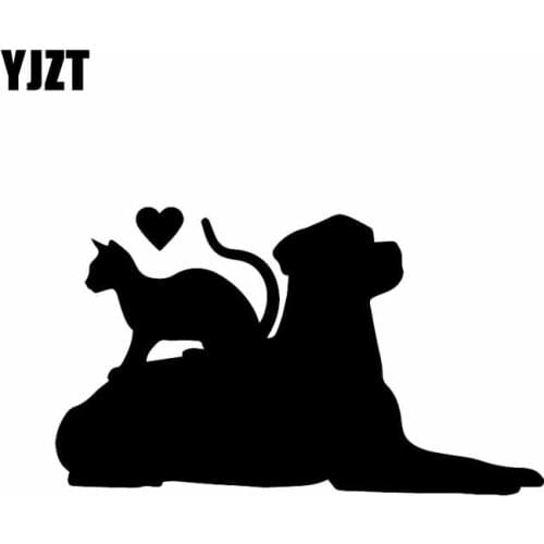 YJZT 15.8X9.4CM Vinyl Decal Kitten Dog Labrador Pet Heart Car Stickers Funny Pattern Black/Silver C24-1441