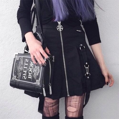 Gothic Clothes Black Mini Skirts Womens 2021 Summer High Waist Front Zipper A Line Skirt Harajuku Style Streetwear Bottoms Egirl