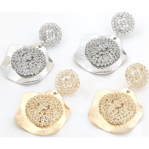 Fashion Metal Rhinestone Irregular Geometric Petal Earrings Womens Creative Popular Dangle Earrings Party Accessories