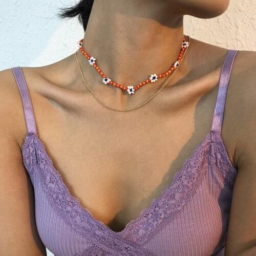 Danymia Bohemian Blue White Seed Bead Flower Double layer Choker Necklace Outer Banks Collar Clavicle Chain Necklace For Women