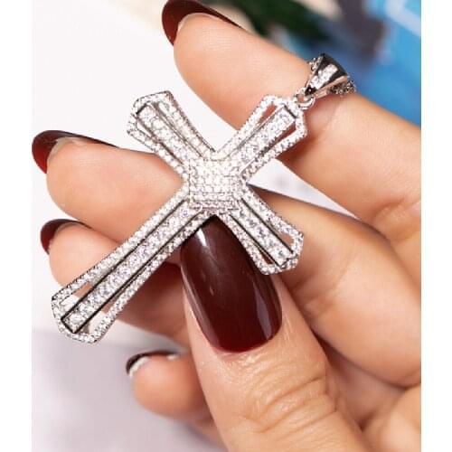 Luxury 925 Silver Exquisite Bible Jesus Cross Pendant Necklace Women Crucifix Charm pave Simulated Platinum Diamond fine Jewelry