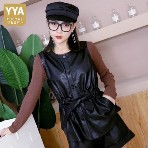 Round Neck Slim Fit Sheepskin Waistcoat Office Lady Single-Breasted Bow Real Leather Sleeveless Jacket Autumn Winter Women Vests