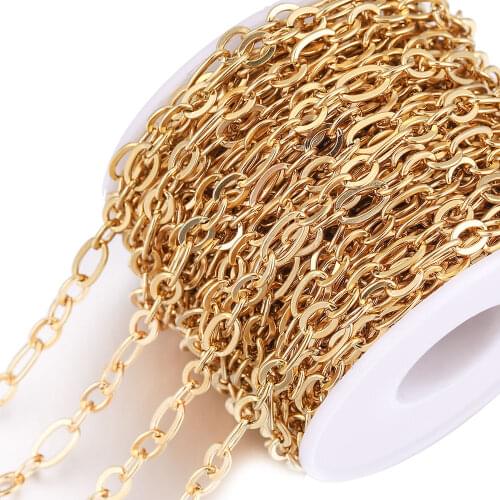 1M Width 5mm Filled Gold Curb Chain Roll Stainless Steel NK 1:3 Cuban Chains for DIY Necklace Jewelry Making Supplies Wholesale