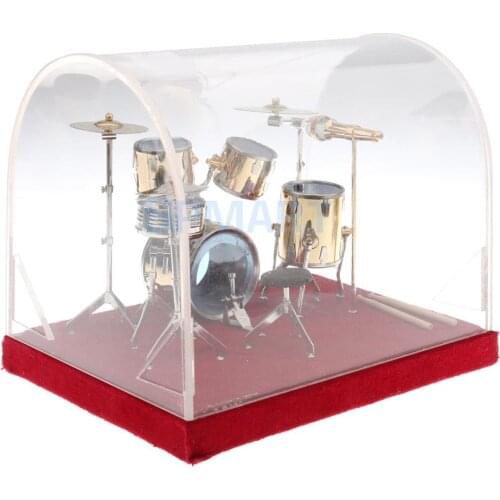1/12 Dollhouse Miniature Copper Drum Set Model with Display Box Musical Instrument Ornaments Action Figures Accessory Kid Gift