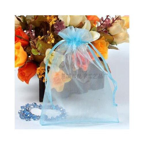13x18 cm light blue yarn jewelry gift bag sachet pouch for Wedding Label Printing 100 / lot Wholesale