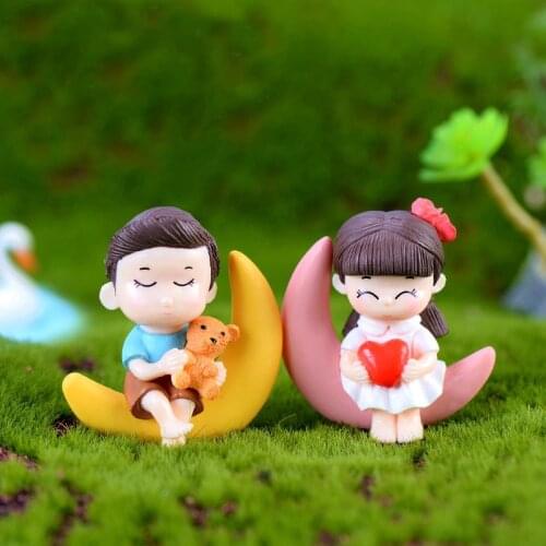 2pcs Moon Lover Dating Models Boy Girl Miniatures Figurines Couple Fairy Home Garden Wedding Doll Decoration Girl Toy Gift