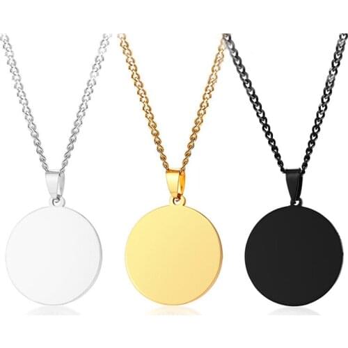 2021 Fashion Stainless Steel Metal Glossy Round Medal Pendant Can Be Laser Pattern Round Blank Necklace Suitable For Men