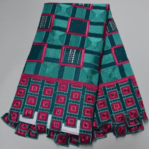 5yards/pc) High density African cotton lace teal green Swiss voile lace fabric with rivet and stones for party dress CLP96