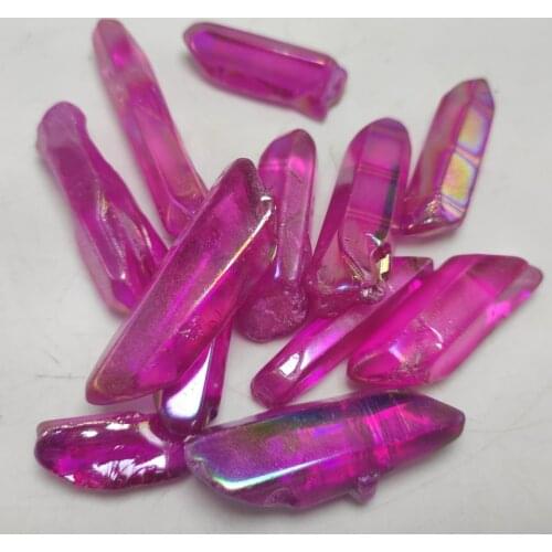 500g Electroplated rose red Titanium Aura Lemurian Crystal Wand Point Healing Crystal Stone Decor Natural Quartz Crystals