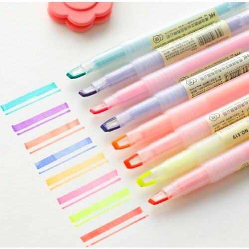 8 Colors Double Headed Candy Color Highlighter DIY Color Pen Art Marker Drawing Set Painting Stationery Children Kids Doodle Pen