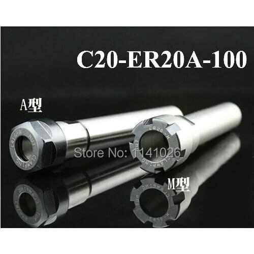C20 ER20A 100L er20 Straight shank toolholder 20mm 100mm CNC mill collet extension holder for ER20 Collet with a ER20A Nut