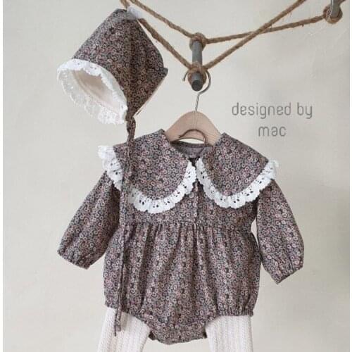 Baby Cotton Floral Princess Clothes Korean Baby Girl Lace Lapel One-Piece Suit 2020 Autumn Dress