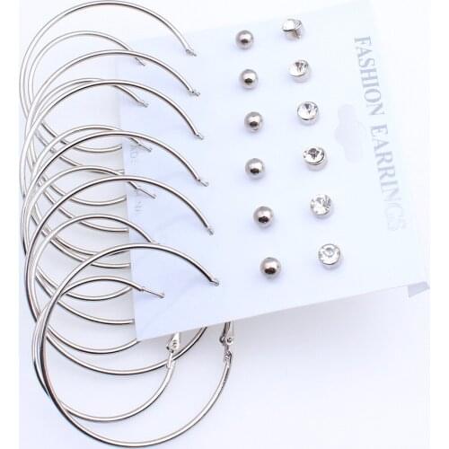 HOCOLE Wholesale Clip Cuff Hoop Earring Set For Women Vintage Punk Gold Silver Crystal Earrings Party Jewelry 12 pair /lot