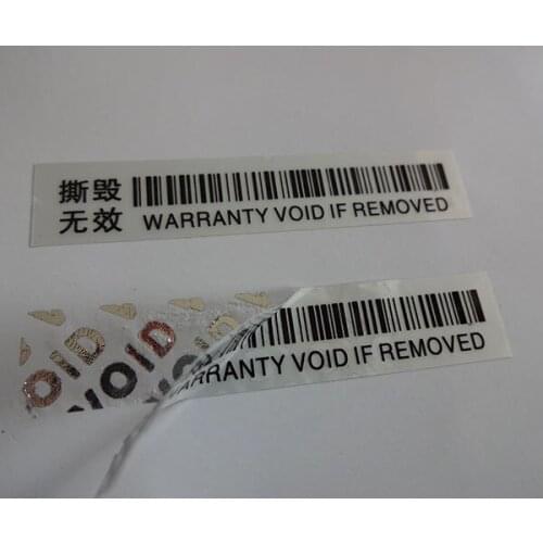 Customized Anti-fake security void warranty label sticker,there is word "VOID" after peeling
